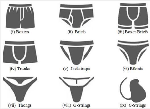 Male Underwear Types Flat Silhouettes Icons Set. Man Briefs Fashion Styles.  Front View. Underclothes Infographic Design Elements. Classic Briefs,  Boxers, Trunks, Bikini, String, Thong. Isolated Royalty Free SVG, Cliparts,  Vectors, and Stock